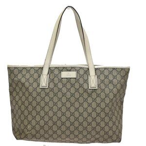 GUCCI Logo GG Pattern Shoulder Tote Bag Supreme Leather Beige Italy 61KB904